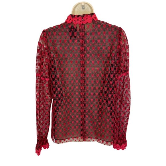 Anna Sui Ruffled Embroidered Tulle Blouse, Red fancy NWOT - Size 2 - Picture 5 of 7